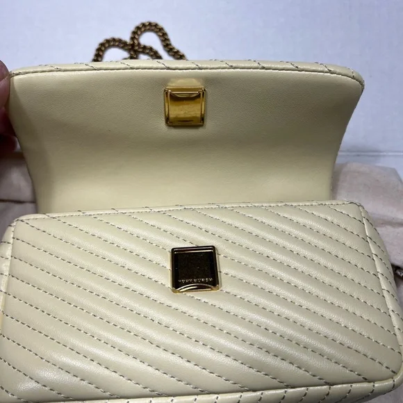 Tory Burch $348 Mini Kira Moto Quilt Flap Crossbody Bag Lemon NWT - Picture 6 of 10